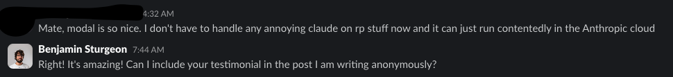 A friend's endorsement of Modal